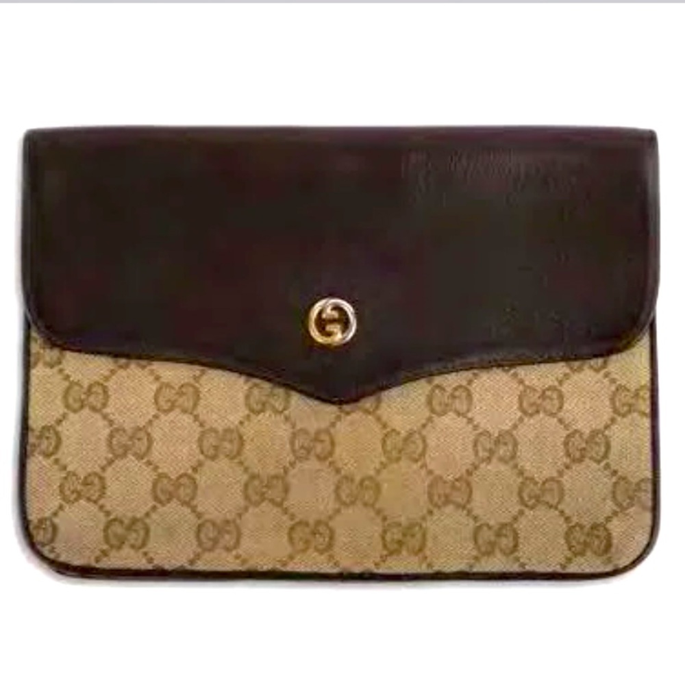 GUCCI SUEDE AND LOGO CANVAS CLUTCH VINTAGE AUTHENTIC